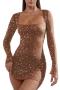 sexy slight stretch 5 colors rhinestone decor square neck mini dress_Black_White_Pink_Brown