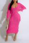 sexy plus size slight stretch solid color tassel pocket knitted midi dress_Black_Magenta