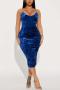 sexy slight stretch 3 colors velvet solid color sling slim midi dress_Black_Pink_Blue