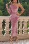 elegant slight stretch solid color one shoulder sequins slit midi dress_Gray_Pink