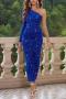 elegant slight stretch solid color one shoulder sequins slit midi dress_Gray_Pink_Blue