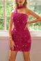 sexy slight stretch 7-colors solid color slim sequins zip-up mini dress_Black_Pink_Red_Magenta
