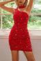 sexy slight stretch 7-colors solid color slim sequins zip-up mini dress_Black_Pink_Red