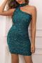 sexy slight stretch 7-colors solid color slim sequins zip-up mini dress_Black_Pink_Red_Magenta_Green