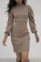 stretch pure color puff long sleeve stylish slim knit mini dress size run small_Black_Pink_Beige_Khaki 