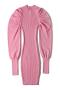 stretch pure color puff long sleeve stylish slim knit mini dress size run small_Black_Pink