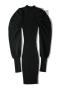 stretch pure color puff long sleeve stylish slim knit mini dress size run small_Black