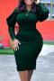 sexy plus size slight stretch stitching lace crew neck slim slit midi dress_Black_Red_Green