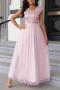 elegant non-stretch 5 colors sequins mesh zip-up maxi evening dress_Black_Pink