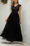 elegant non-stretch 5 colors sequins mesh zip-up maxi evening dress_Black