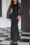 elegant slight stretch sequins tassel long sleeve mermaid maxi dress_Black