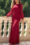 elegant slight stretch sequins tassel long sleeve mermaid maxi dress_Black_Red