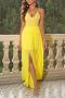 sexy non-stretch sling lace slit pleated zip-up maxi dress_Black_Yellow