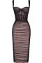 sexy slight stretch stitching mesh sling slit midi dress_Black
