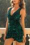 sexy slight stretch solid color sequins deep v slim mini dress_Black_Pink_Dark Green