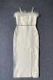 elegant slight stretch rhinestone decor slit sling midi dress_Black_White