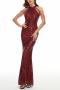 elegant plus size non-stretch sequins beaded maxi mermaid evening dress_Black_Rose Red
