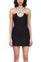 sexy slight stretch rhinestone decor halter-neck hollow slim mini dress_Black