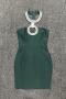 sexy slight stretch rhinestone decor halter-neck hollow slim mini dress_Black_White_Magenta_Dark Green