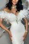sexy slight stretch 4 colors feather decor tube design midi dress_Black_White