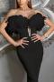 sexy slight stretch 4 colors feather decor tube design midi dress_Black