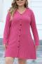 casual plus size slight stretch knitted 4 colors v-neck mini dress_Gray_Magenta