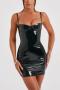 sexy slight stretch pu leather backless sling bodycon mini dress(with underwire)_Black