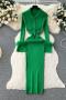 sexy high stretch solid color knitted slim feather sleeve midi dress_Black_White_Pink_Magenta_Green