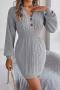 pure color sexy v-neck buttoned lantern sleeve slim knitted mini dress_White_Gray
