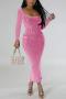 sexy plus size slight stretch 4 colors square neck slit slim midi dress_Black_Pink