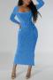 sexy plus size slight stretch 4 colors square neck slit slim midi dress_Black_Pink_Blue