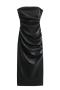 xs-l non-stretch zip-up pu leather slim strapless maxi dress size run small_Black