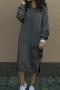 plus size hooded pocket slight stretch solid color casual loose midi dress_Black_Dark Gray