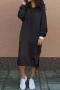 plus size hooded pocket slight stretch solid color casual loose midi dress_Black