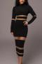 sexy slight stretch see through mesh stitching bodycon midi dress_Black
