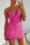 sexy slight stretch solid color 6-colors sling backless sequins slim mini dress_Black_Pink_Magenta