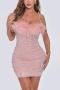 sexy plus size stretch rhinestone feather slim padded mini dress(with underwire)_Black_Pink