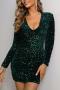 sexy slight stretch solid color tight sequins zip-up long sleeve mini dress_Gray_Pink_Red_Magenta_Dark Green
