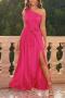elegant non-stretch simple solid color one-shoulder slit maxi dress_Black_Pink_Rose Red_Magenta