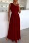 elegant non-stretch simple solid color one-shoulder slit maxi dress_Black_Pink_Rose Red