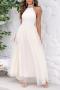 elegant non-stretch solid color mesh halter neck backless zip-up maxi dress_Gray_Red_Beige