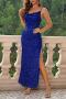 elegant slight stretch solid color sling sequins slit maxi dress_Black_Pink_Dark Green_Sea Blue