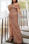 elegant plus size slight stretch padded off-shoulder sequins slit maxi dress_Black_Rose Red_Khaki 
