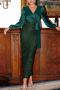 elegant non-stretch satin sequins patchwork slit zip-up padded maxi dress_Black_White_Red_Dark Green