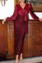 elegant non-stretch satin sequins patchwork slit zip-up padded maxi dress_Black_White_Red