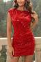 sexy slight stretch solid sequins hollow backless tight mini dress_Black_Red