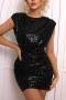 sexy slight stretch solid sequins hollow backless tight mini dress_Black