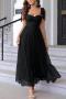 elegant non-stretch sling polka dot print maxi dress_Black
