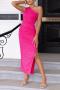 elegant elastic simple solid color one shoulder high slit maxi dress_Black_White_Pink_Red_Magenta