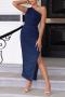 elegant elastic simple solid color one shoulder high slit maxi dress_Black_White_Pink_Red_Magenta_Dark Green_Dark Blue